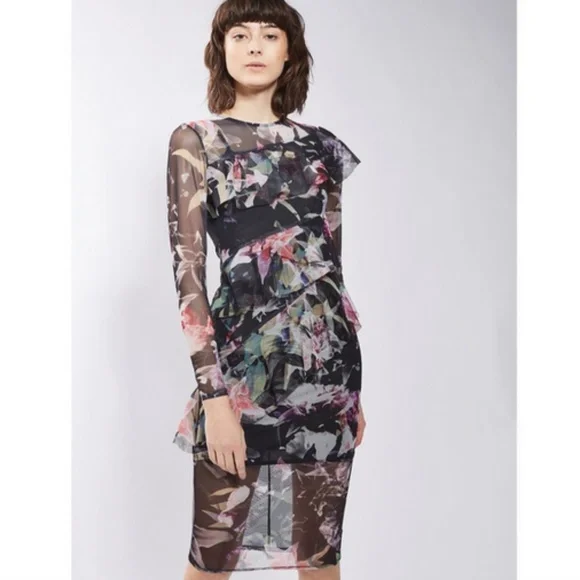 topshop floral bodycon dress Topshop Floral Bodycon Dress - Long Sleeve - Size US 4